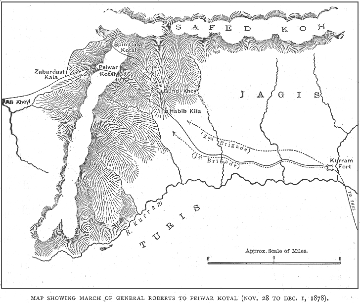 Map showing march of General Roberts to Peiwar Kotal (Nov 28 to Dec 1, 1878)